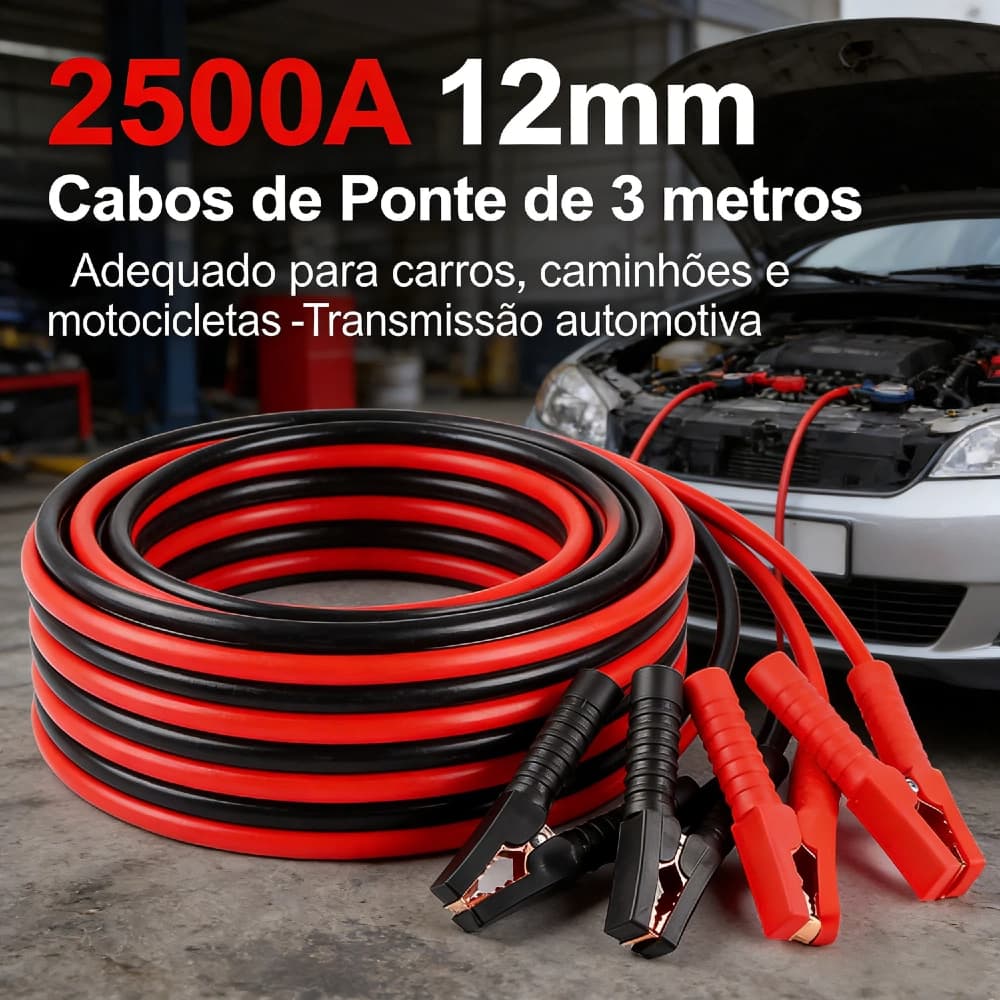 Cabo Chupeta 2500A 12mm 3 Metros | Para Carro, Caminhão e Moto - Transmissão Automotivo
