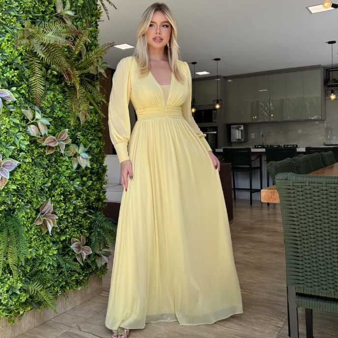 Vestido Longo de Festa Elegante Tule Madrinha Casamento Formatura Plus Size Feminino Luxo Chic