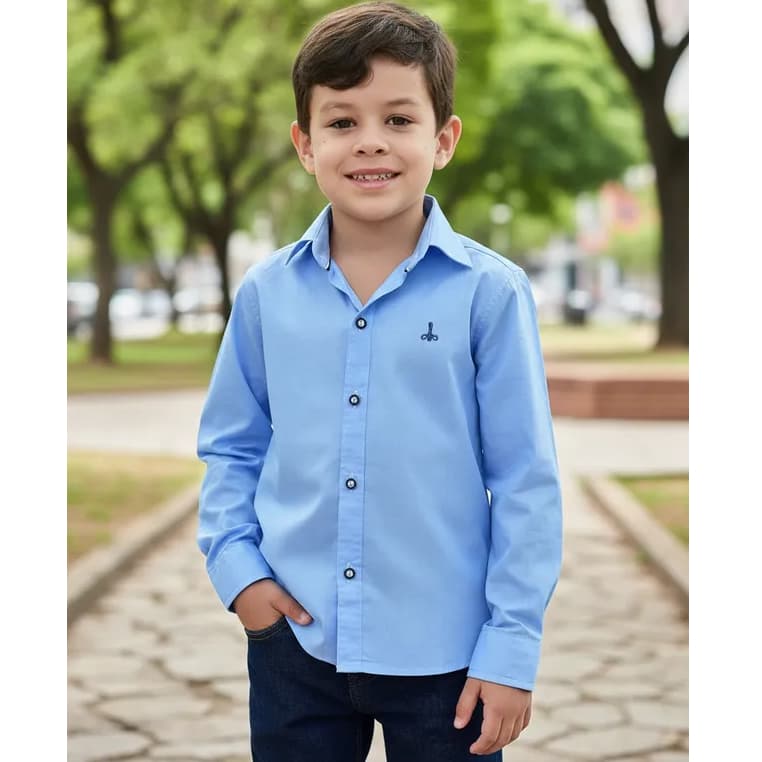 Camisa Social Slim Luxuosa Manga Longa Infantil Juvenil Masculina Alfa 185