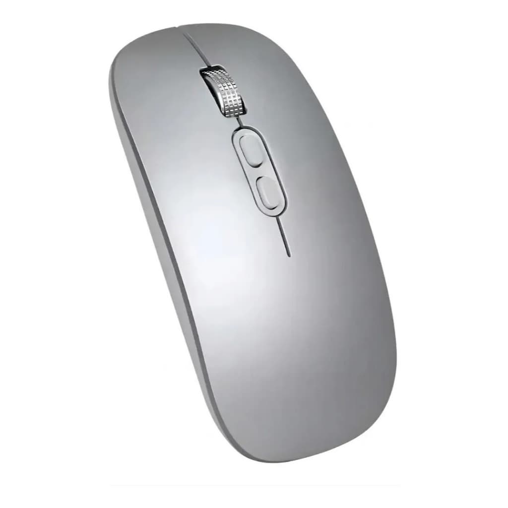 Mouse Bluetooth Prateado Recarregável Genérico Mac Clean Sem Fio Silencioso Triplo Modo