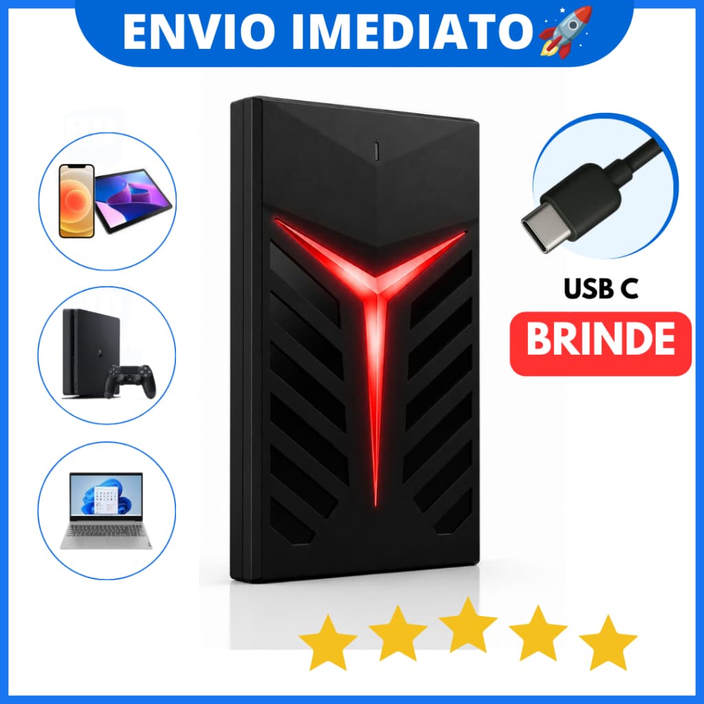 HD Externo 500GB USB C 3.1 Tipo SSD Portátil de Console, Xbox, PS4, Notebook – Armazenamento Rápido