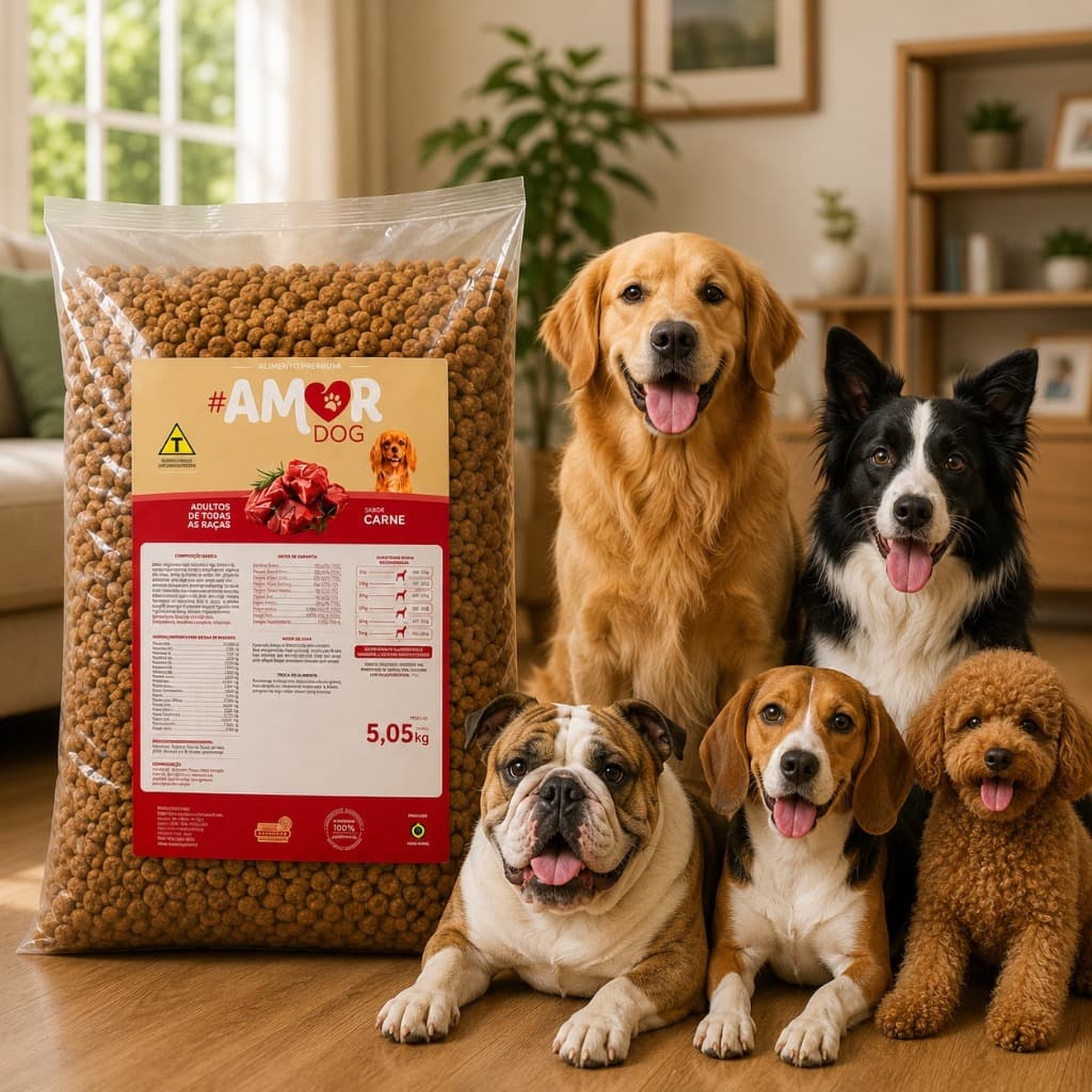 Ração Para Cachorro 5kg Amor Dog Adulto Premium Todas as Raças Sabor Carne 18% Proteína