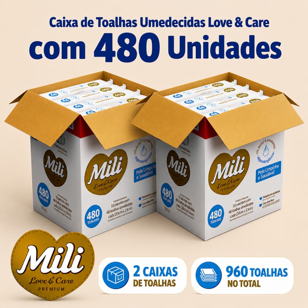 Kit 960 Lenços Umedecidos Bebê MIli Toalhas Umedecidas Mili Love & Care Premium