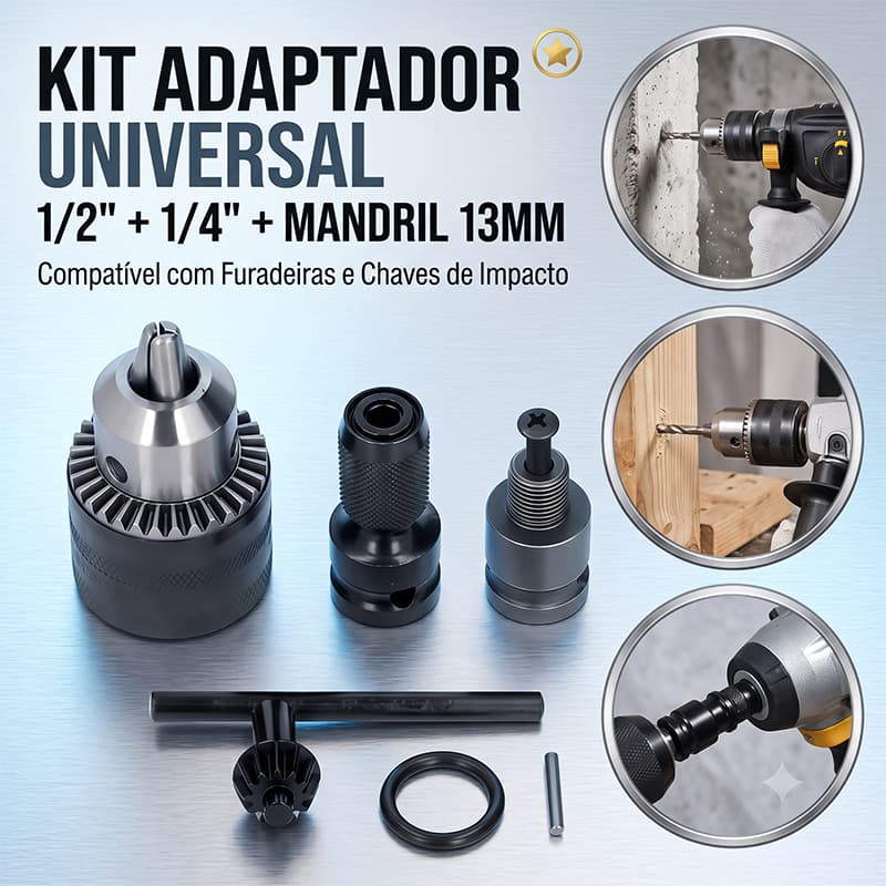 Kit Brocas Para Furadeira Mandril Parafusadeira Adaptador Para Furadeira Com Chave E Impacto 1/2