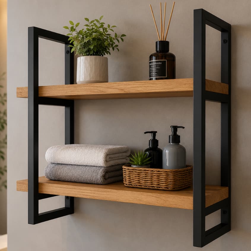 Kit Suporte Prateleira 60cm Estilo Industrial Parede Preto Aço Premium