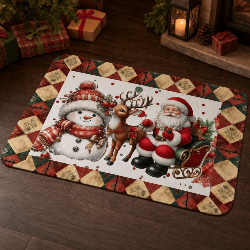 Tapete Natalino 65x50cm Estampado Antiderrapante para Cozinha Sala Banheiro e Decoração