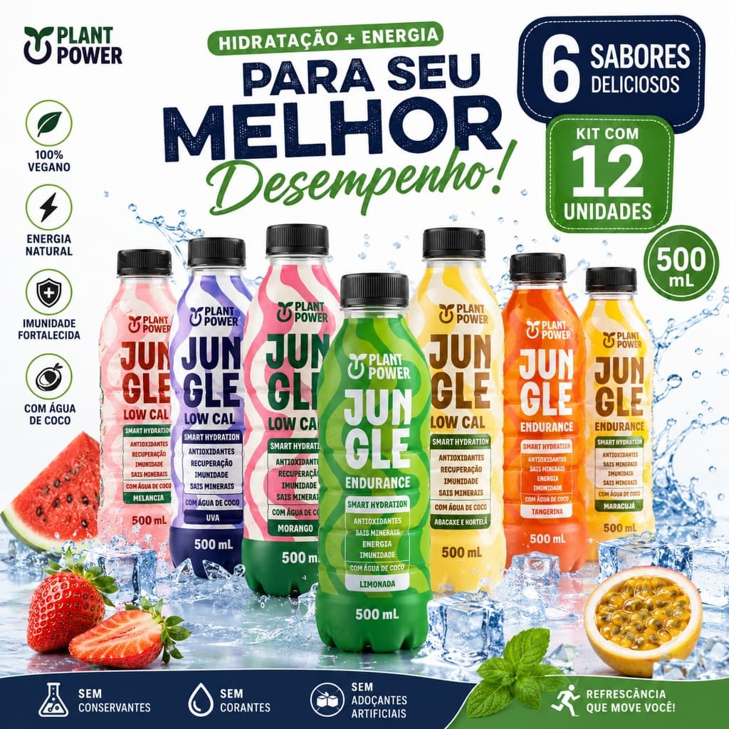 Isotônico Jungle Plant Power Low Carb Zero Açúcares Pack 12x500ml