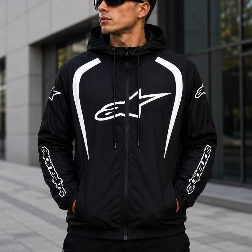 Jaqueta Corta Vento Masculina Esportiva Com Capuz Impermeável Racing Casual Premium Leve do P ao XG