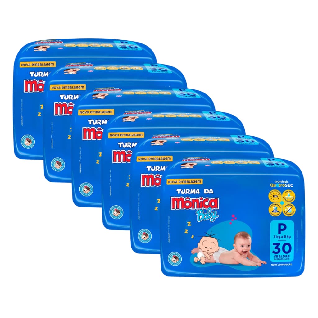 Kit com 6 Pacotes Fralda Descartável Infantil Turma da Mônica Baby Jumbo Barato Revenda