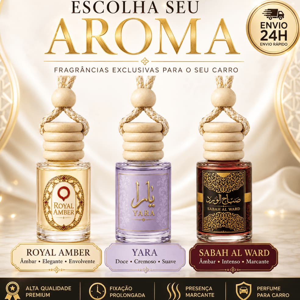 Kit 3 Cheirinho Árabe 10ml para Carro Alta Fixação Aromatizante Automotivo de Pendurar Escolha sua Fragrância