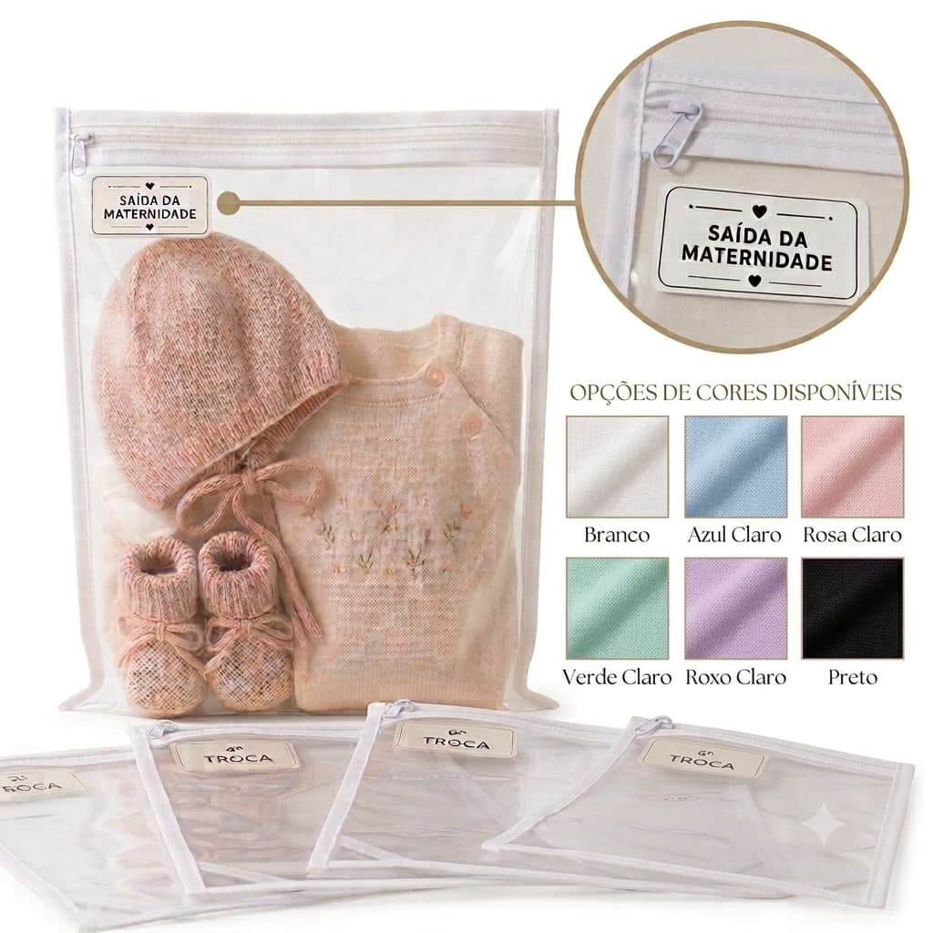 Kit 4 Saquinhos Roupa Bebê Saída Maternidade Organizador Enxoval com Zíper