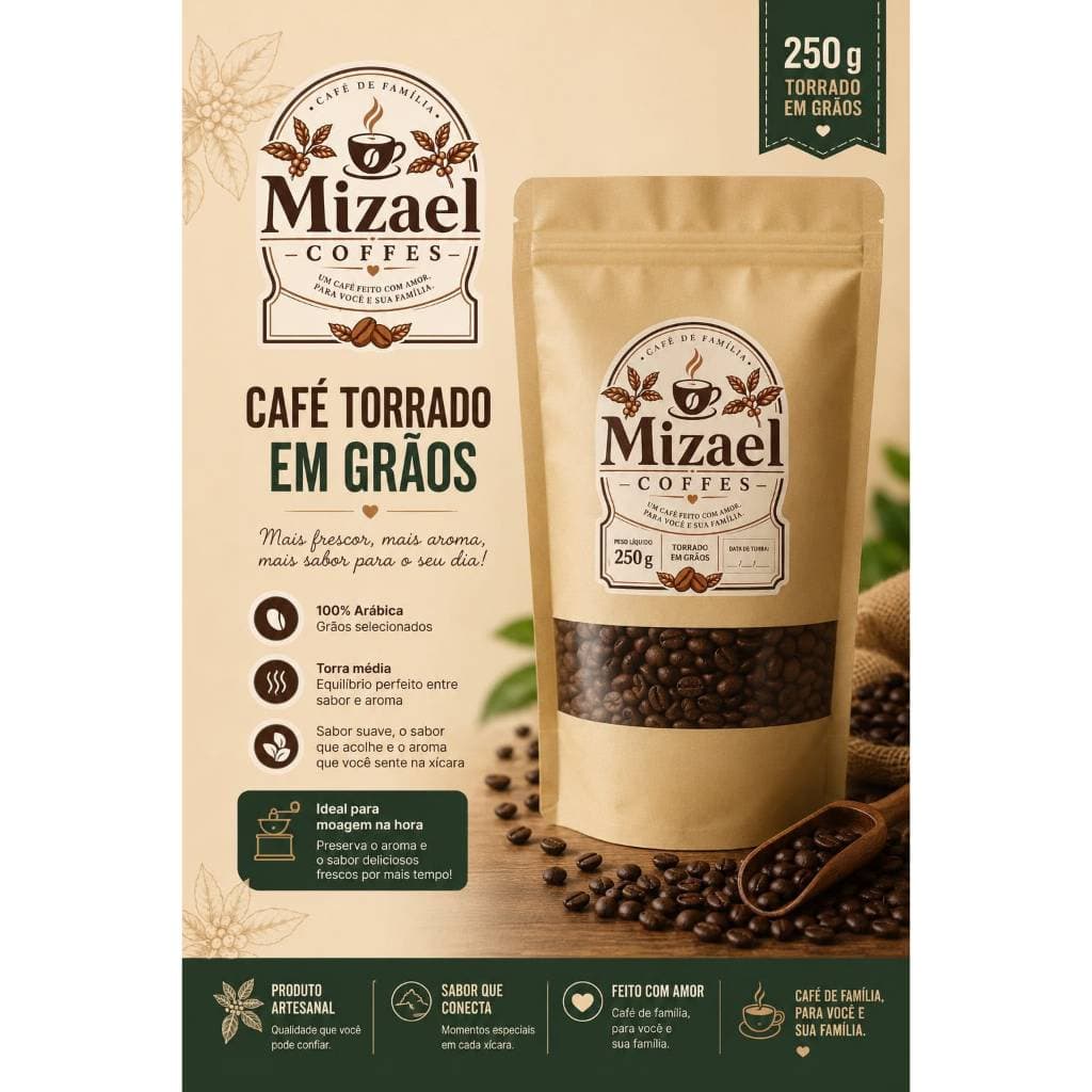 ☕ MIZAEL CAFÉ ESPECIAL 250G TORRADO EM GRÃOS | 100% ARÁBICA | TORRA FRESCA | CAFÉ GOURMET DE ALTA QUALIDADE