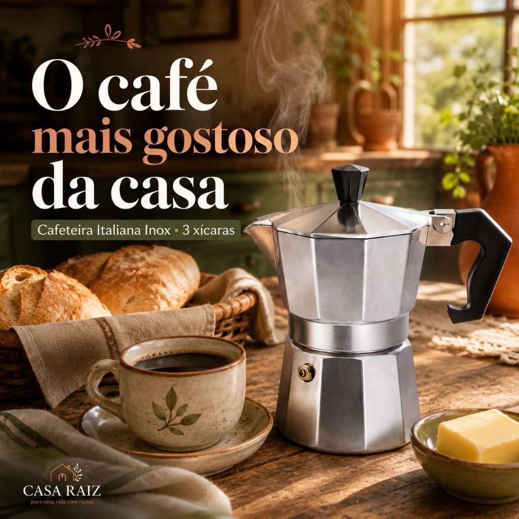 Cafeteira Italiana Inox capacidade 3 Xícaras Moka Café Expresso Fogão a Gás Resistente Compacta Tradicional
