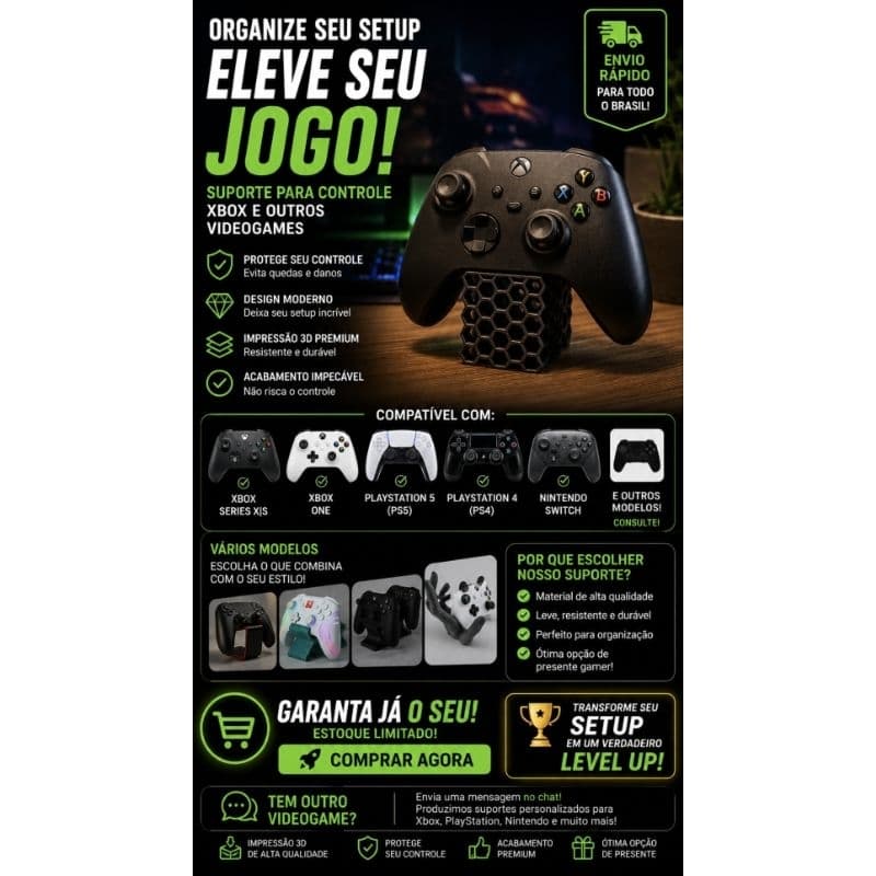 Suporte para Controle de Videogame Xbox | Organizador de Mesa Gamer