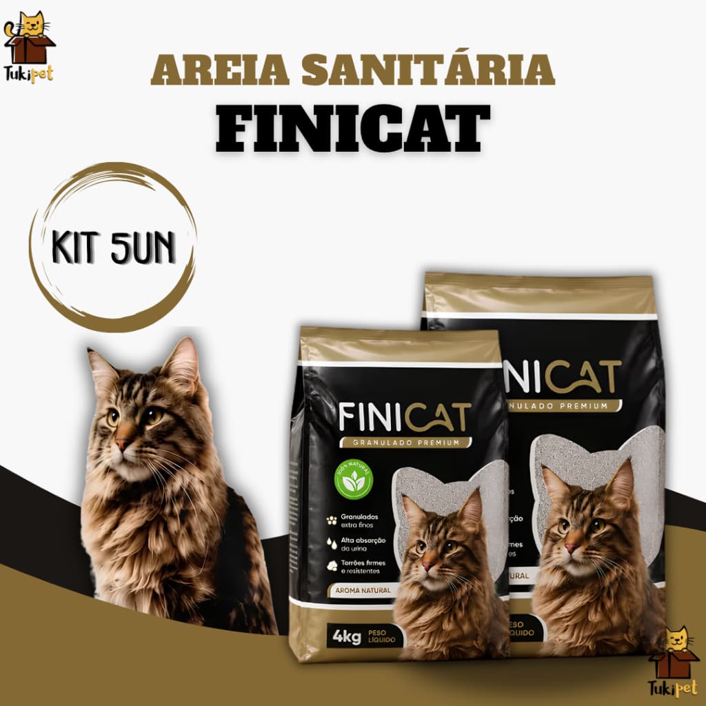 Kit 5un. Areia Sanitária Higiênica Para Gatos Anti Odor FiniCat 20kg Total