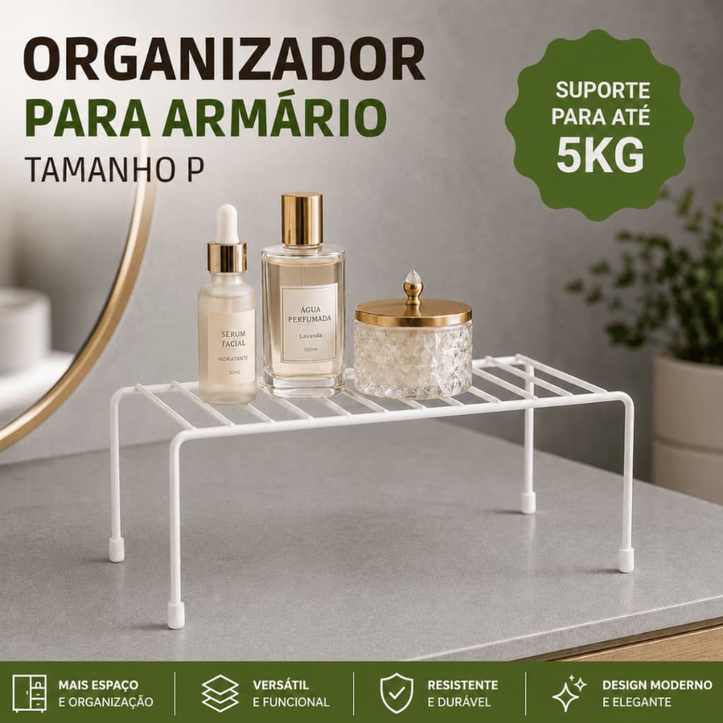 Organizador de Armário Pequeno Branco Aramado em Aço Multiuso para Cozinha Guarda-Roupa Prateleira
