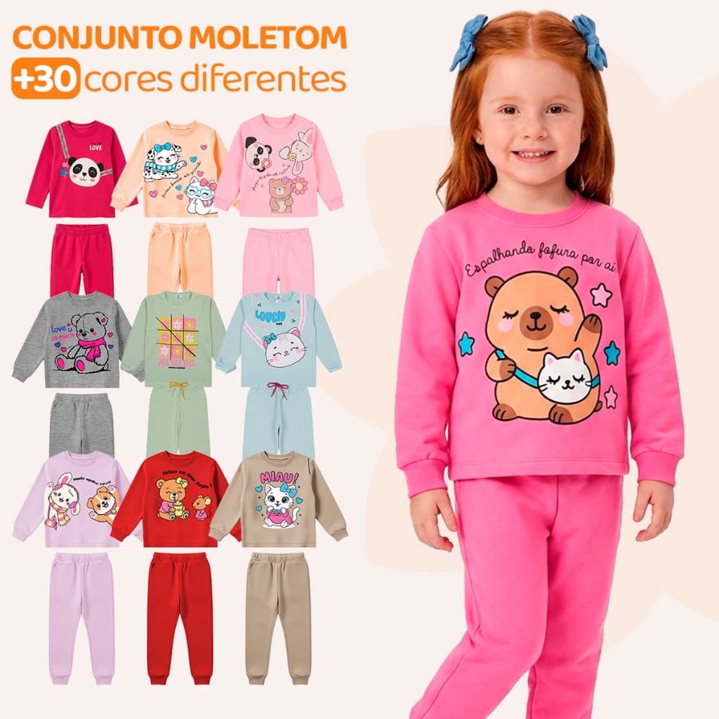 Kit Sortido 2 Peças de Roupas Feminino Infantil Inverno – 1 blusa casaco + 1 calça de 1 ao 10 – Kit 1 Conjunto Moletom