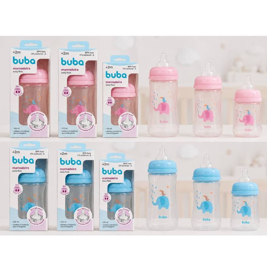 Mamadeira Easy Flow Azul ou Rosa 120/270/330ml Anticólica do Bebê Buba