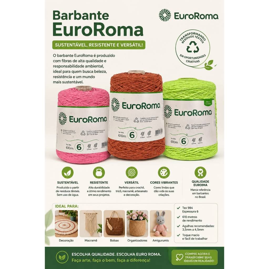 Barbante Euroroma cores diversas   6 de 1KG + croche + macrame + artesanato