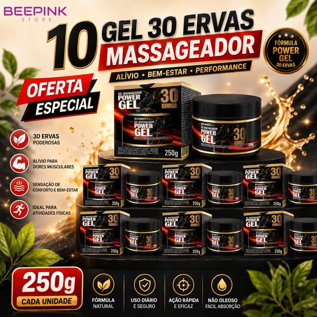 10 UNID DO GEL MASSAGEADOR 30 ERVAS - 250g BIOINNOVA 💪 PODEROSO ALÍVIO MUSCULAR 30 ERVAS!💪