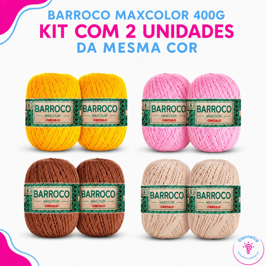 Barbante Barroco Maxcolor Círculo Nº6 400g 338m Kit 2 Unidades 100% Algodão para Crochê Tapete Sousplat Artesanato