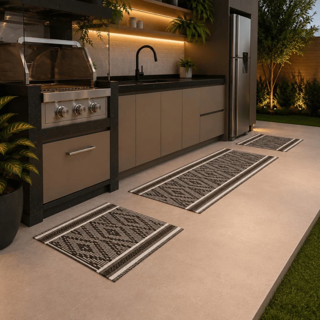 Jogo Passadeira Tapete Cozinha 3 Peças Tear Antiderrapante Lavável Sala Quarto Decoração Kit Tapetes