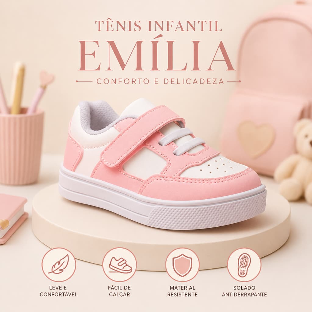 Tênis Infantil Menina Escolar Casual Velcro Elastíco Confortável – Sandálias Emília