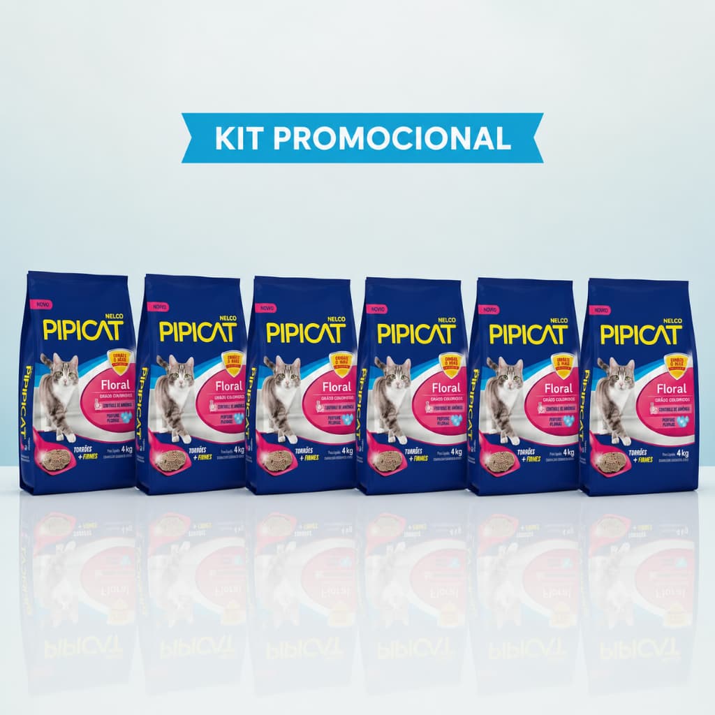 6 Pacotes de Areia Sanitária Para Gatos Kelco Pipicat Floral 4kg 4 Unidade