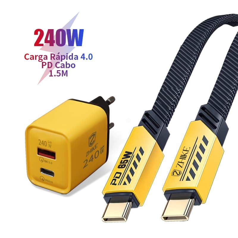 Cabo Carregador Carregamento Rápido Tipo C 65W iP 27W 1,5M Trançado Nylon Cabo Com GaN Adaptador
