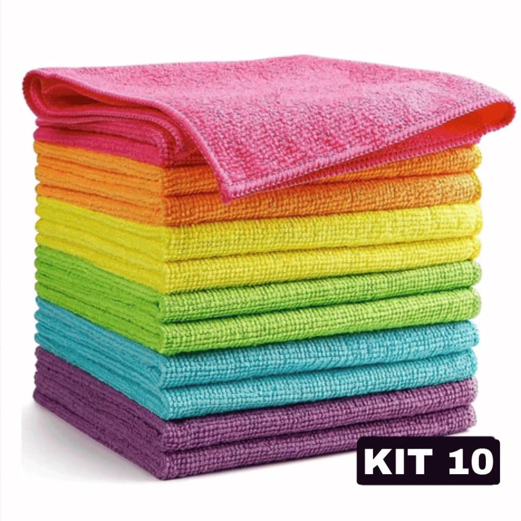 Kit 10 Panos de Limpeza Microfibra Alta Absorção Flanela Automotivo Carro Pia 30x30cm Vidro Multiuso