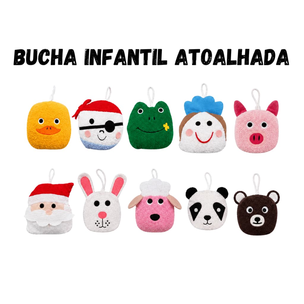 Bucha de Banho Infantil Esponja Atoalhada Macia Para Bebe Crianças Divertida Personagens e Animais