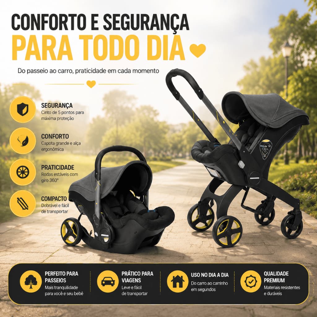 Carrinho de Bebê Passeio Infantil Dobrável Confortável Seguro Leve com Cinto 5 Pontos para Recém Nascido