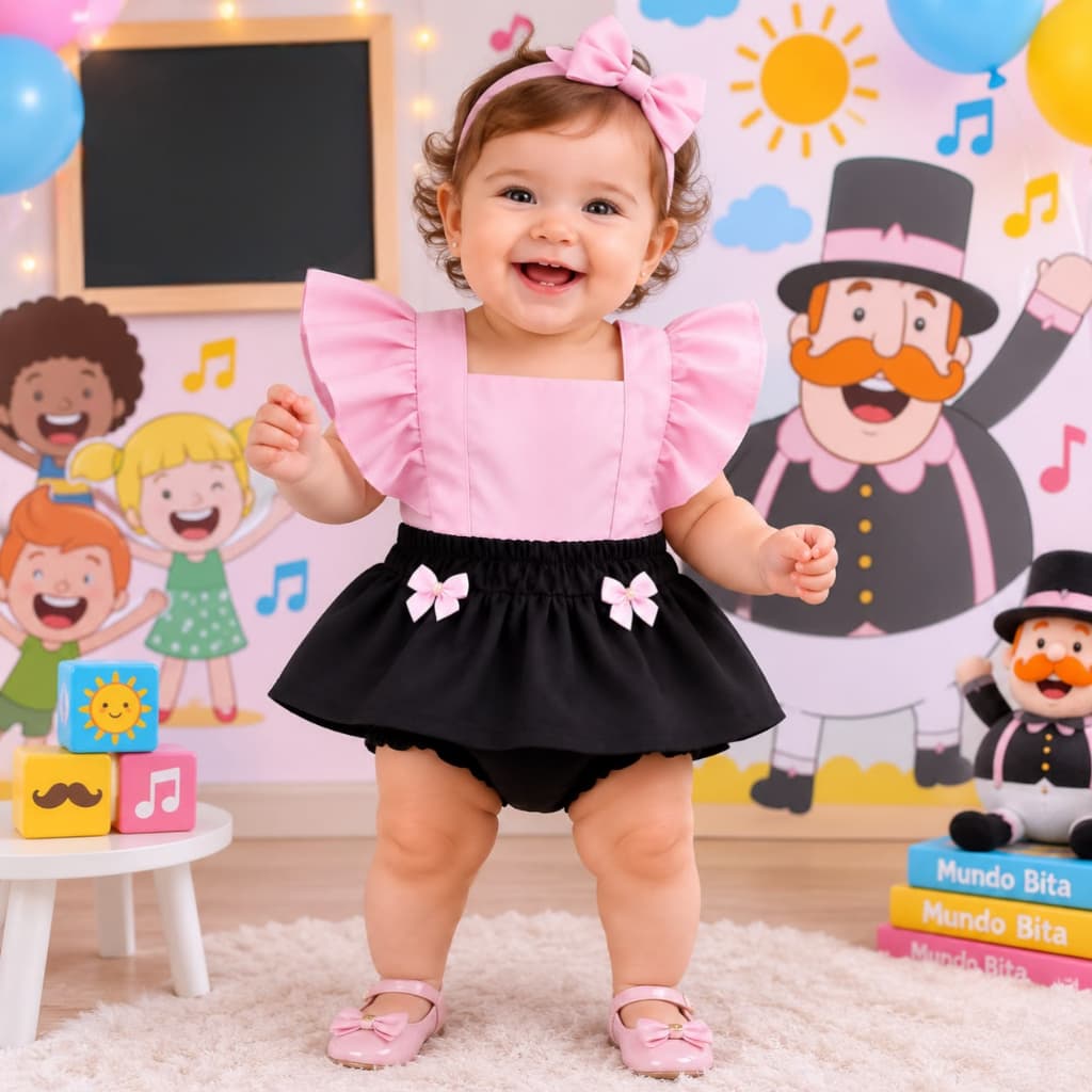 Jardineira Romper Salopetes Bebê Menina Body Temático Book Festa Mesversário ensaio temático