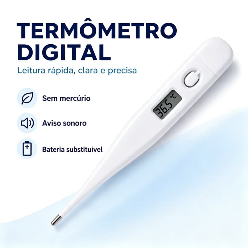 Termômetro Digital Clínico – Preciso para Detectar Febre, Adequado para Adultos e Bebês, Design Branco e Ergonômico