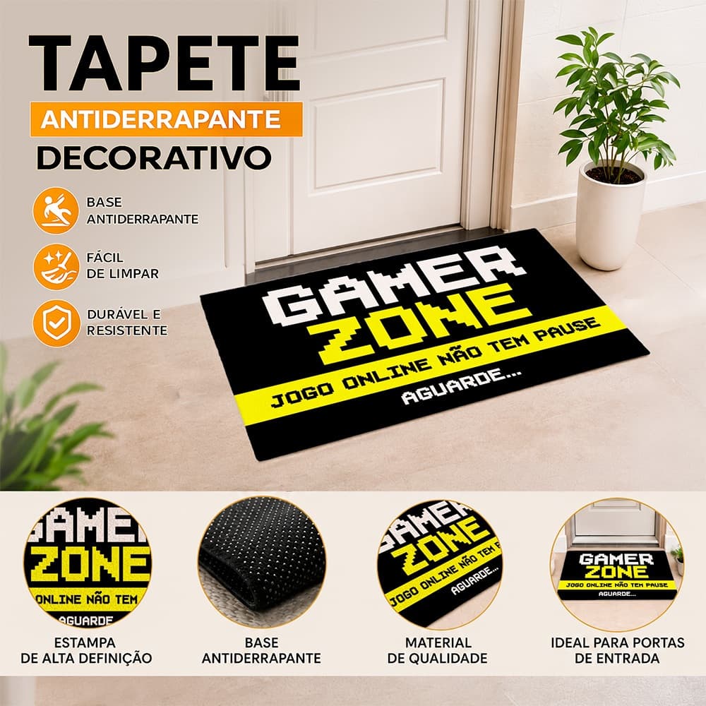 Tapete de Porta Decorativo e Divertido Entrada Antiderrapante 40x60- GAMER ZONE