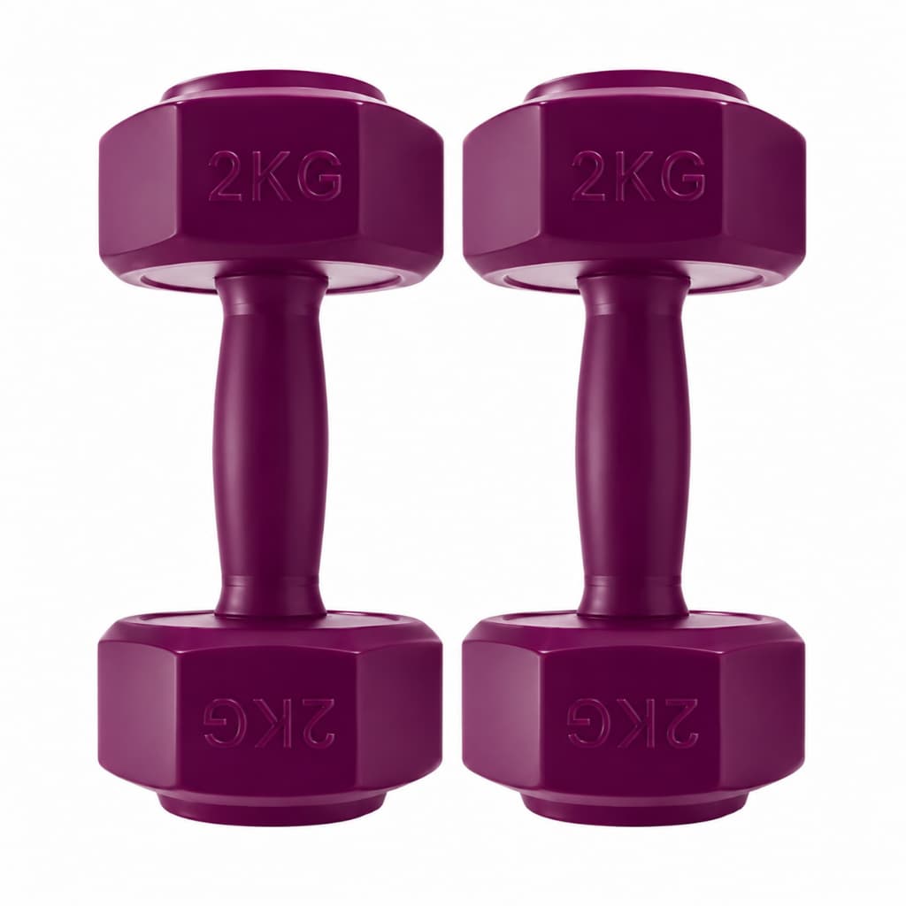 Par de Halteres 2kg Sextavado Roxo Revestido em Antiderrapante para Musculação Academia Treino em Casa Pilates Fisio