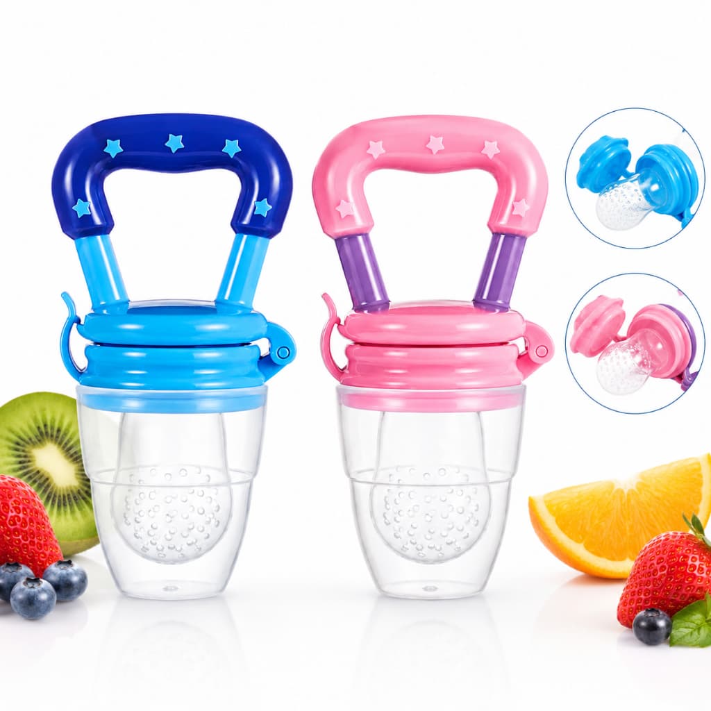 Alimentador Infantil Silicone Antiengasgo Chupeta Frutas Bebê Introdução Alimentar BPA Free Azul e Rosa