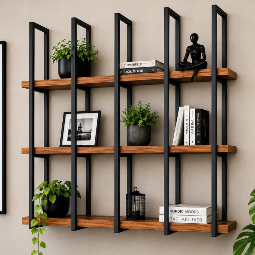 Suporte Prateleira Tripla Estilo Industrial Parede ou Teto 5 Peças 95x29cm