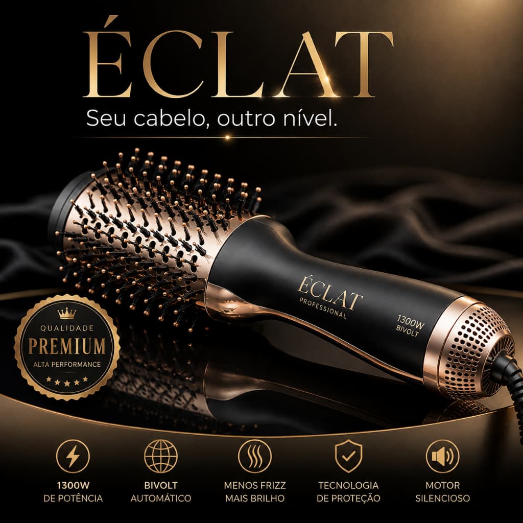 Escova Secadora ÉCLAT 1300W Bivolt Profissional 4 em 1 Alisa Modela Seca Cabelo Anti Frizz Volume Brilho