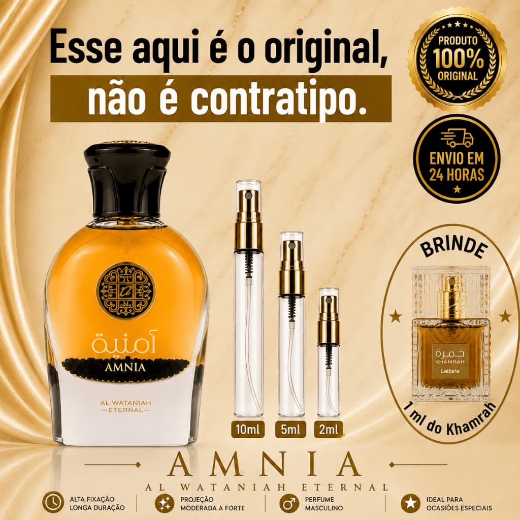 Amnia Perfume Árabe Feminino  - 100% ORIGINAL - Importado - Alta Fixação - Alta Projeção - Floral Branco / Baunilha