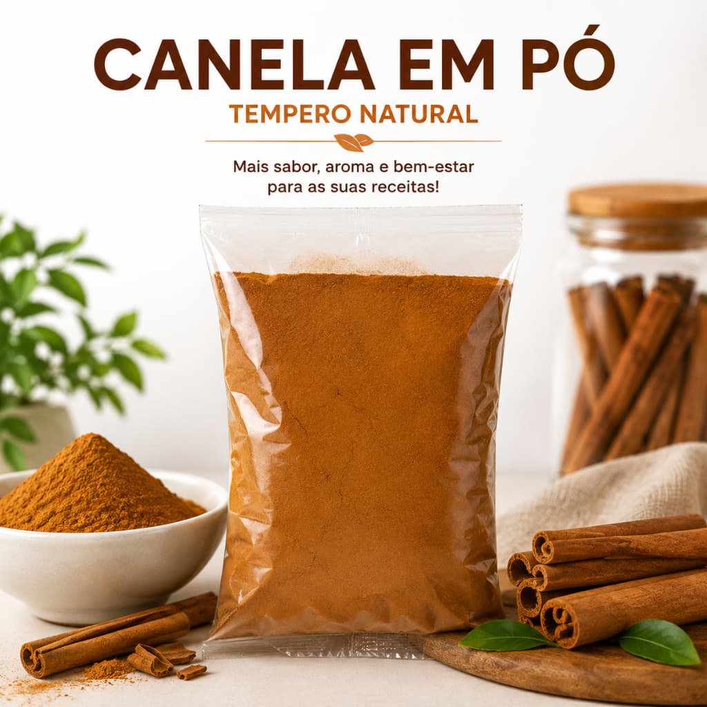 Canela em Pó Pura Tempero Especiaria Condimento Culinário para Bolos Doces Sobremesas Café Bebidas e Receitas