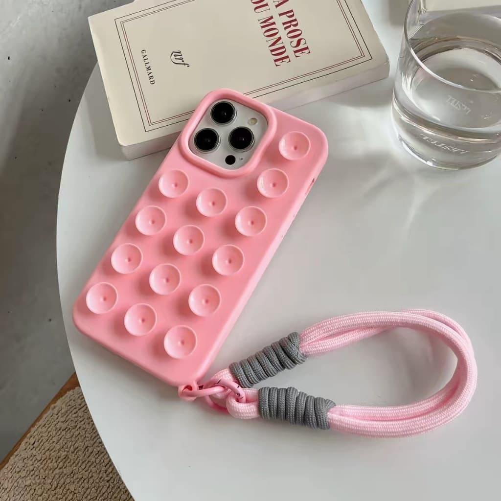 Capinha Promoção Viral com Ventosas e Alça Famoso Silicone Antichoque para Celular Para IPHONE 11 12 13 14 15 16 17 PM