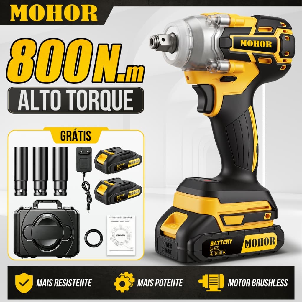 Chave de Impacto Sem Fio 48V Alta Potência com 2 Baterias Kit Completo Soquetes 17/19/21mm Ferramenta Profissional