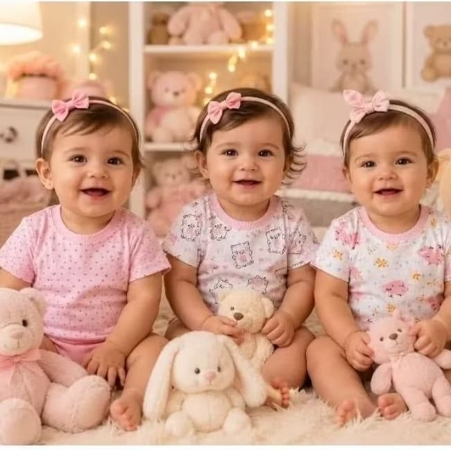 Kit 3 Peças Camisetas Infantil Bebê Manga Curta Gola Careca 100% Algodão/Ribana Canelada Menina