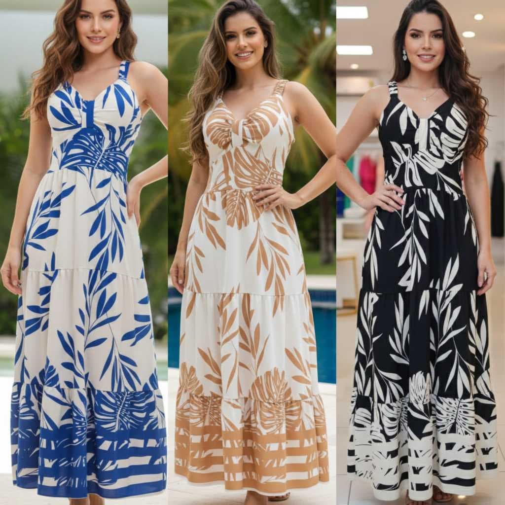 vestido longo feminino luxo roupas femininas estanpado verão con bojo E forro 3 marias