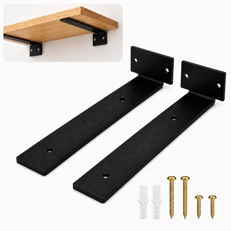 Kit 2 Suportes Mão Francesa 20cm Preto/Branco Suporte de Parede Efeito Invisível Cantoneira Invertida Aço Resistente