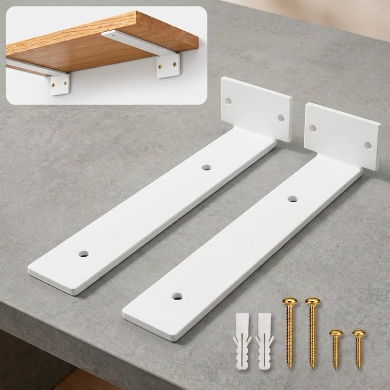 Kit 2 Suportes Mão Francesa 10/15/20cm Branco Cantoneira Invertida Invisível Suporte Prateleira Parede Aço Reforçado