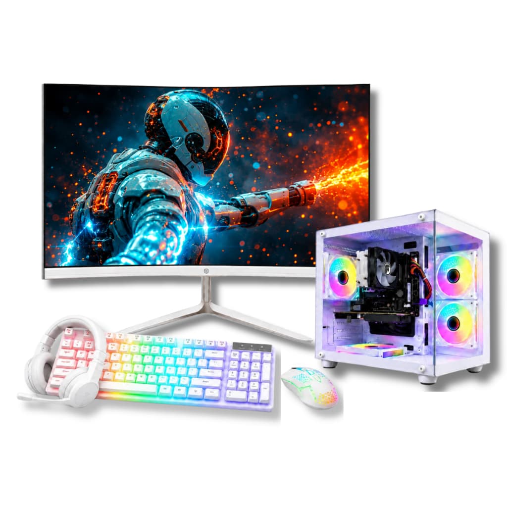 Computador Pc Gamer GTA RP I7 SSD 240GB 16GB RAM RX 560 Monitor Led 23" Curvo Branco Wifi Bivolt