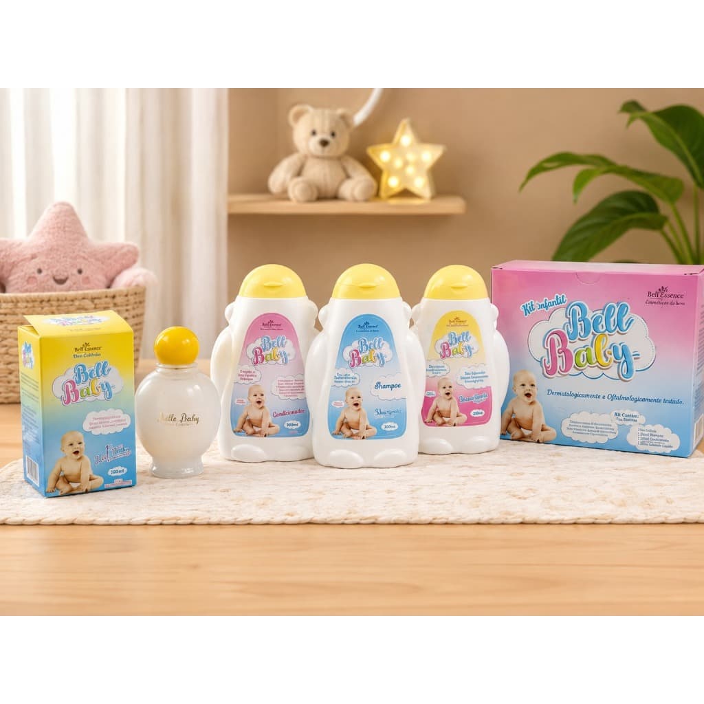 Kit Infantil Bell Baby 4 Em 1 Shampoo Condicionador Hidratante Água Perfumada Bebê
