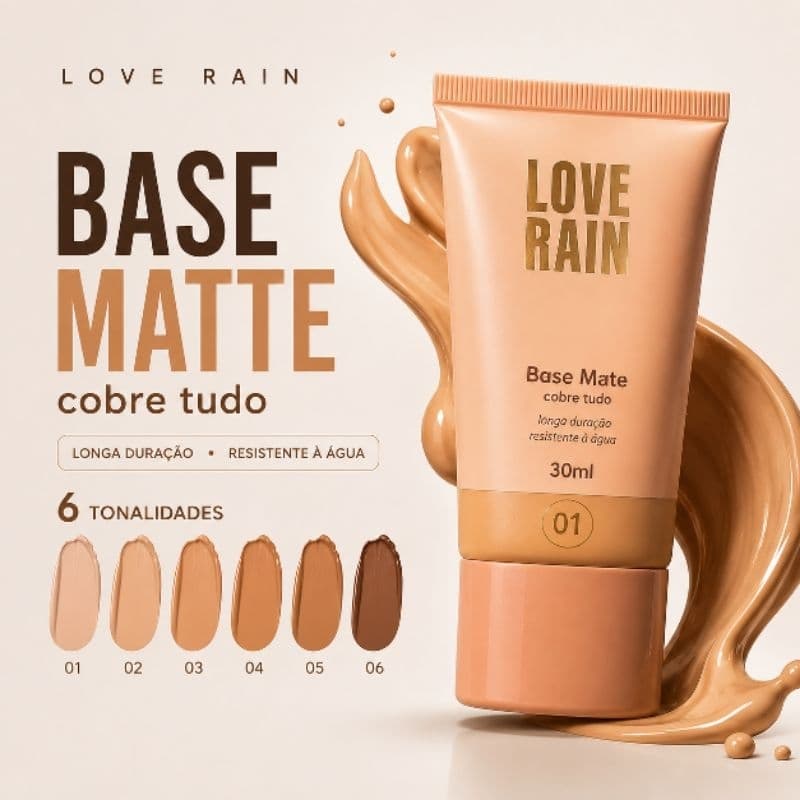 Base líquida Matte Alta Cobertura a Prova D’água Maquiagem Love Rain
